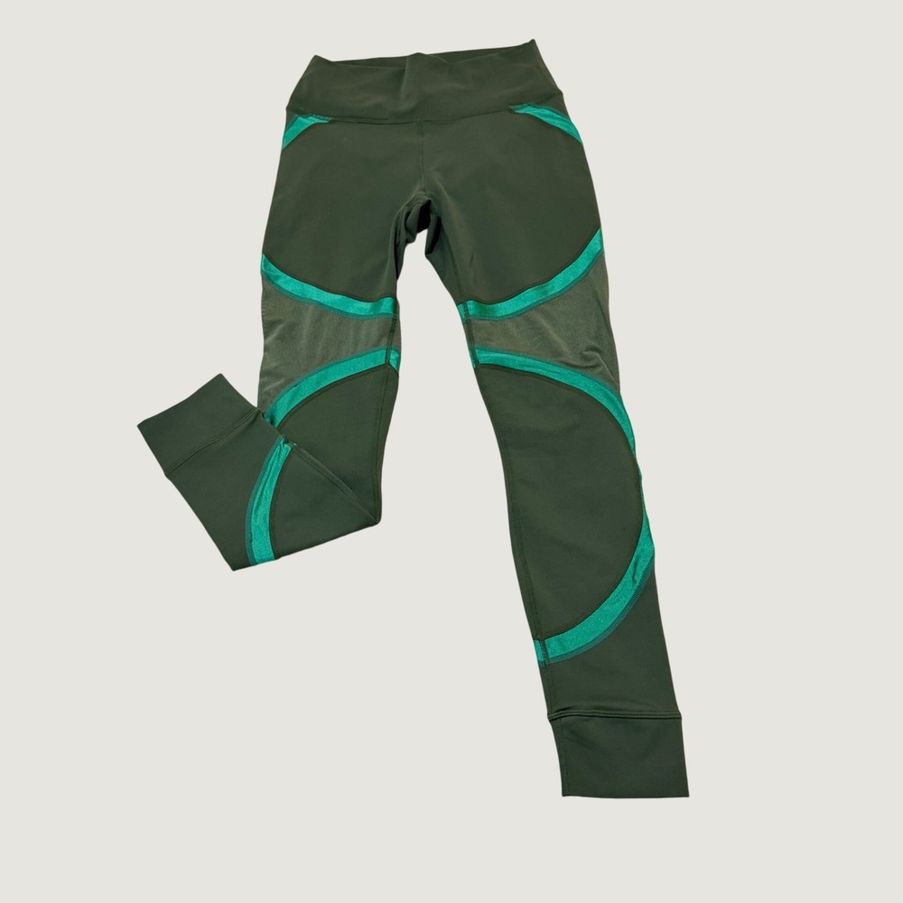 Fabletics Womens PowerHold Green Mesh Ribbon High Waisted Leggings Size S